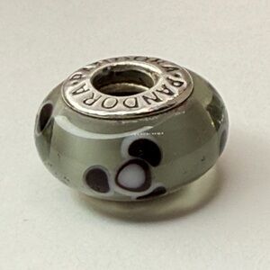 Pandora Off-White Brown Flower Dot Murano Glass Charm 925 ALE